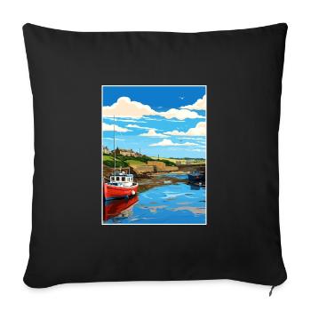 Bude Cornwall Vintage voyage affiche WPA Souvenir - Housse de coussin décorative 45 x 45 cm - noir - Devant