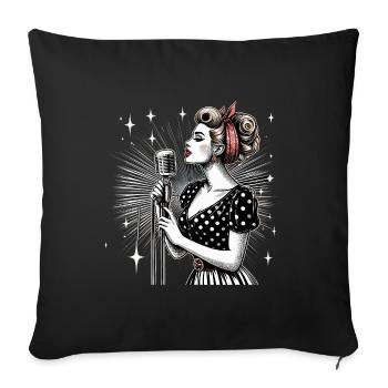 Rockabilly Sängerin Frau Mikrofon Mikro Geschenk - Sofakissenbezug 45 x 45 cm - Schwarz - Vorne