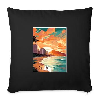 Waikiki Beach Hawaii Vintage Travel Poster WPA Art - Sofa pillowcase 17,3'' x 17,3'' (45 x 45 cm) - black - Front