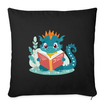 Petit dragon avec livre - Housse de coussin décorative 45 x 45 cm - noir - Devant