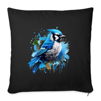 Colorful blue jay, splashes of paint, splashes of paint - Sofa pillowcase 17,3'' x 17,3'' (45 x 45 cm) - black - Front