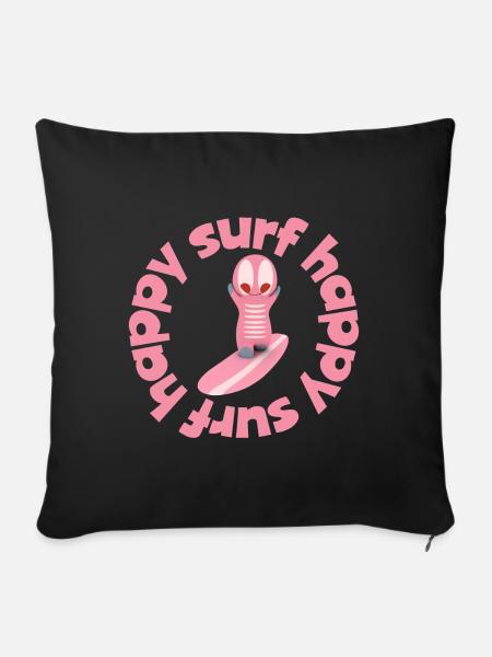 Niedliche Surf Kawaiifigur - Sofakissenbezug 45 x 45 cm - Schwarz