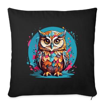 Adorable hibou sur des éclaboussures de couleur - Housse de coussin décorative 45 x 45 cm - noir - Devant