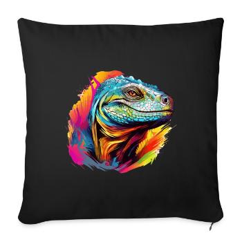 Bunter Komodowaran Farbkleckse Farbspritzer - Sofakissenbezug 45 x 45 cm - Schwarz - Vorne