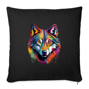 Bunter Wolf Farbspritzer Farbkleckse - Sofakissenbezug 45 x 45 cm - Schwarz - Vorne