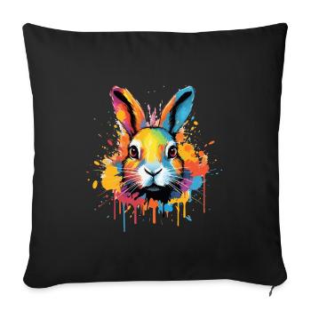 Lapin coloré, taches de peinture, éclaboussures de peinture - Housse de coussin décorative 45 x 45 cm - noir - Devant