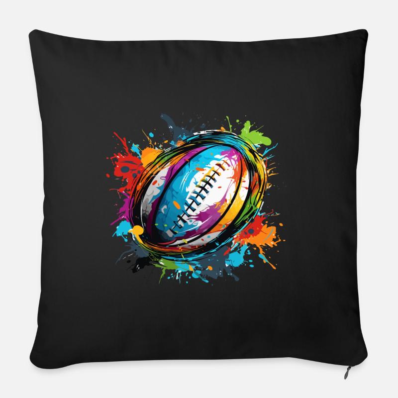 Éclaboussures de peinture de ballon de rugby coloré - Housse de coussin décorative 45 x 45 cm - noir