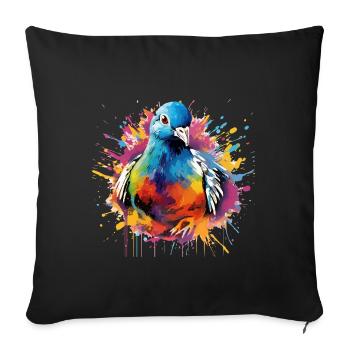 Bunte Taube Farbkleckse Farbspritzer - Sofakissenbezug 45 x 45 cm - Schwarz - Vorne