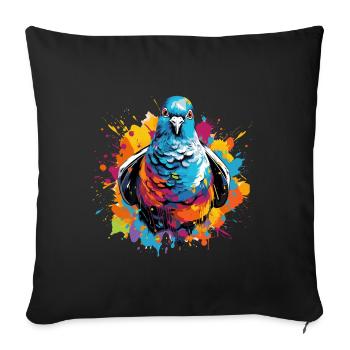 Bunte Taube Farbkleckse Farbspritzer - Sofakissenbezug 45 x 45 cm - Schwarz - Vorne