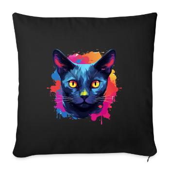 Chat bleu russe éclaboussures de peinture éclaboussures de peinture - Housse de coussin décorative 45 x 45 cm - noir - Devant