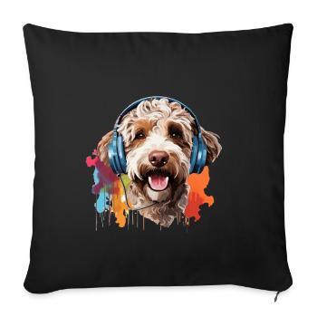 Lagotto Romagnolo coloré avec casque - Housse de coussin décorative 45 x 45 cm - noir - Devant