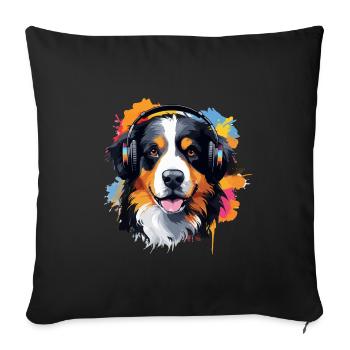 Colorful Bernese Mountain Dog with Headphones - Sofa pillowcase 17,3'' x 17,3'' (45 x 45 cm) - black - Front