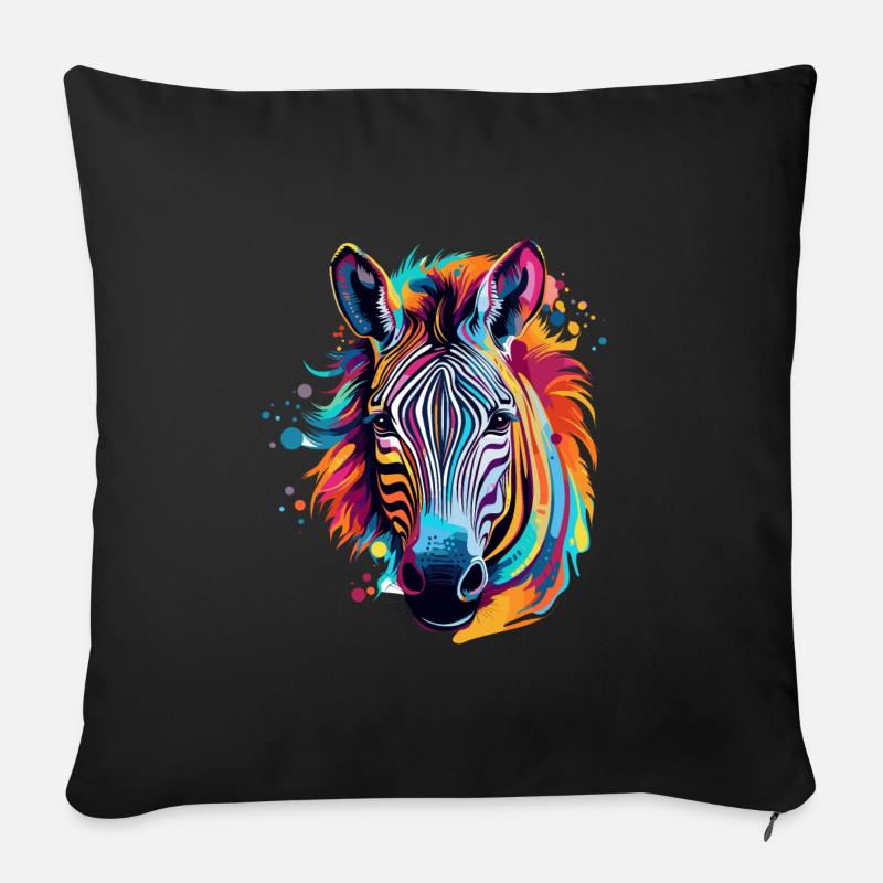 Buntes Zebra Farbkleckse Farbspritzer - Sofakissenbezug 45 x 45 cm - Schwarz