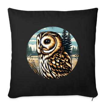tawny owl, owl, bird, bird of prey - Sofa pillowcase 17,3'' x 17,3'' (45 x 45 cm) - black - Front