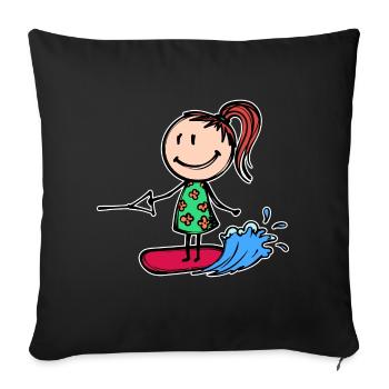 Planche de surf, Wakeboard, Vague, Surf, Sports nautiques - Housse de coussin décorative 45 x 45 cm - noir - Devant