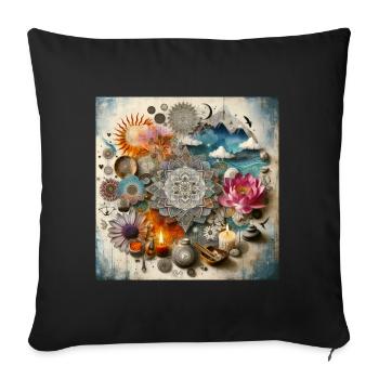 Mandala de fleurs avec lotus et bougies - Housse de coussin décorative 45 x 45 cm - noir - Devant