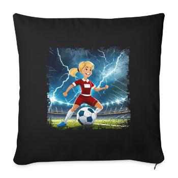 Female footballer cartoon character stadium with lightning bolts - Sofa pillowcase 17,3'' x 17,3'' (45 x 45 cm) - black - Front