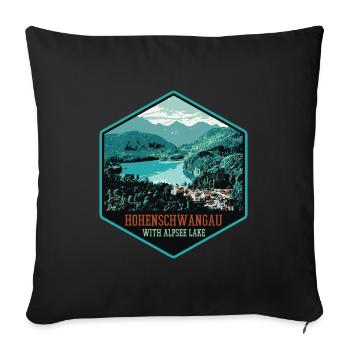 Hohenschwangau with Alpsee See - Sofa pillowcase 17,3'' x 17,3'' (45 x 45 cm) - black - Front
