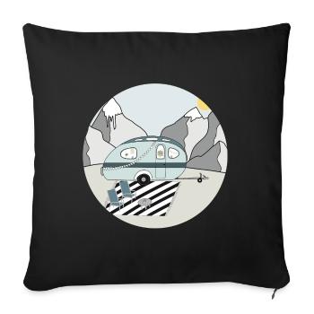 Camping in the mountains with caravan - Sofa pillowcase 17,3'' x 17,3'' (45 x 45 cm) - black - Front