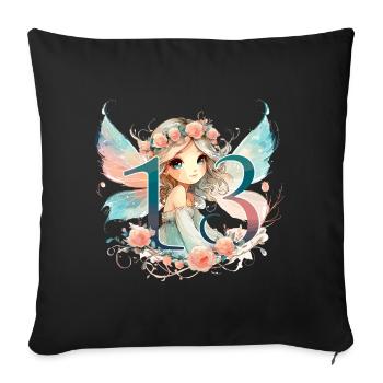 Cadeau d’anniversaire 13 ans fée elfe - Housse de coussin décorative 45 x 45 cm - noir - Devant