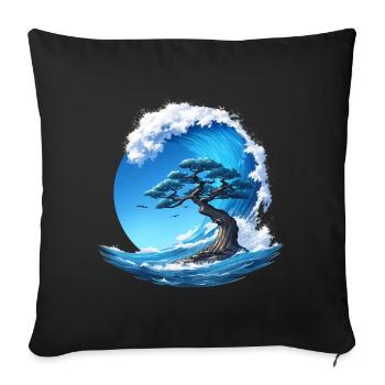 Ein Baum unter einer Welle - Sofakissenbezug 45 x 45 cm - Schwarz - Vorne