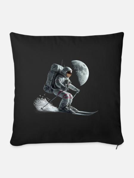 Astronaut Skifahrer - Sofakissenbezug 45 x 45 cm - Schwarz