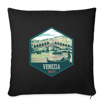 Illustration du Pont Rialto, Venise - Housse de coussin décorative 45 x 45 cm - noir - Devant