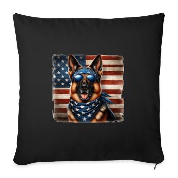 German Shepherd with USA Flag - Sofa pillowcase 17,3'' x 17,3'' (45 x 45 cm) - black - Front