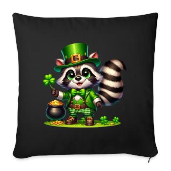 Fête de la Saint-Patrick raton laveur Cartoon Pot de chemise d’or - Housse de coussin décorative 45 x 45 cm - noir - Devant