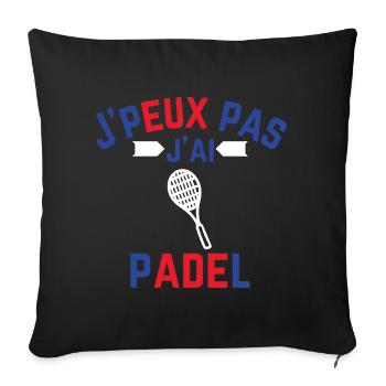 J peux pas j ai Padel bleu blanc rouge - Housse de coussin décorative 45 x 45 cm - noir - Devant