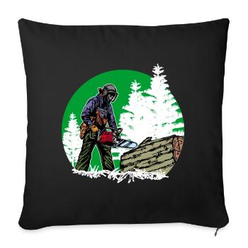 Arbre bûcheron tronçonneuse bois boiserie forêt - Housse de coussin décorative 45 x 45 cm - noir - Devant