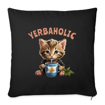 Yerba Mate Cat Yerbaholic - Sofa pillowcase 17,3'' x 17,3'' (45 x 45 cm) - black - Front
