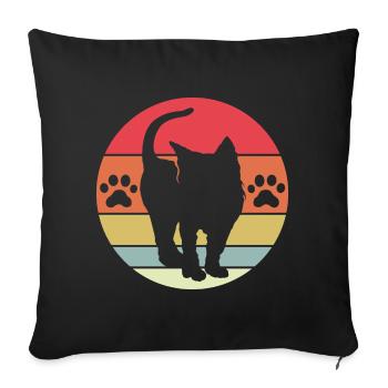 Illustration vintage d’icône de logo mignon de chat rétro - Housse de coussin décorative 45 x 45 cm - noir - Devant