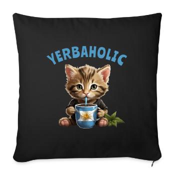 Yerba Mate Cat Yerbaholic - Sofa pillowcase 17,3'' x 17,3'' (45 x 45 cm) - black - Front