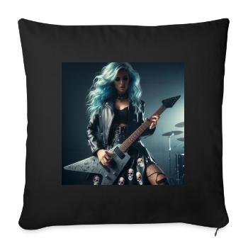 Weibliche Heavy-Metal-Gitarristin - Sofakissenbezug 45 x 45 cm - Schwarz - Vorne