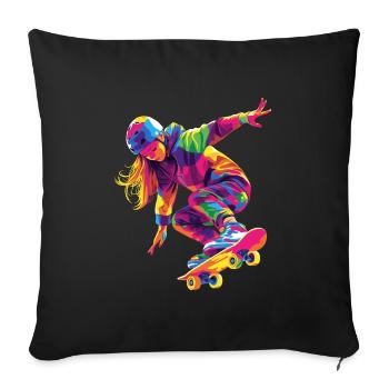 Femme qui fait du Skate - Housse de coussin décorative 45 x 45 cm - noir - Devant
