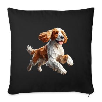 Cocker Spaniel Dog Running Origami 3D Geometric - Sofa pillowcase 17,3'' x 17,3'' (45 x 45 cm) - black - Front