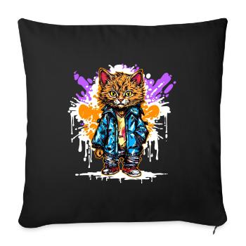 Drawing Illustration Cat Graffiti Art Sprayer - Sofa pillowcase 17,3'' x 17,3'' (45 x 45 cm) - black - Front