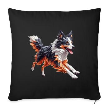 Border Collie Hund Origami Geometrisch 3D - Sofakissenbezug 45 x 45 cm - Schwarz - Vorne