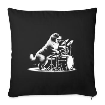 Rhythmuspfote - Berner Sennenhund am Schlagzeug - Sofakissenbezug 45 x 45 cm - Schwarz - Vorne