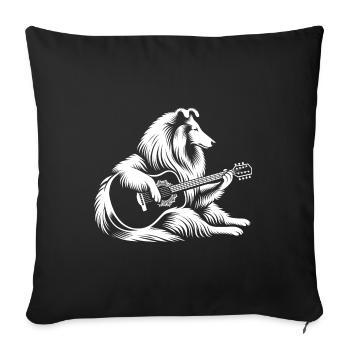 Saitenmelodie Collie - Colli mit Gitarre - Sofakissenbezug 45 x 45 cm - Schwarz - Vorne