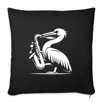 Saxophon-Schwingen - Pelikan mit Saxophon - Sofakissenbezug 45 x 45 cm - Schwarz - Vorne