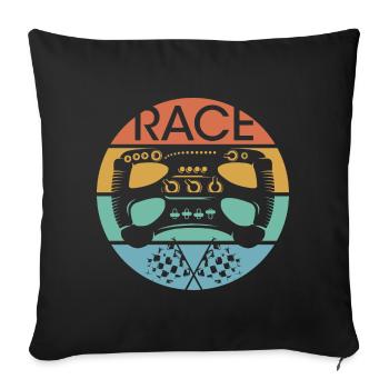 Volant de course de voiture rétro course vintage - Housse de coussin décorative 45 x 45 cm - noir - Devant
