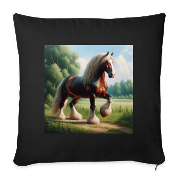 Aquarelle Cheval Percheron - Housse de coussin décorative 45 x 45 cm - noir - Devant