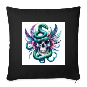 Watercolor Skull and Snake - Sofa pillowcase 17,3'' x 17,3'' (45 x 45 cm) - black - Front