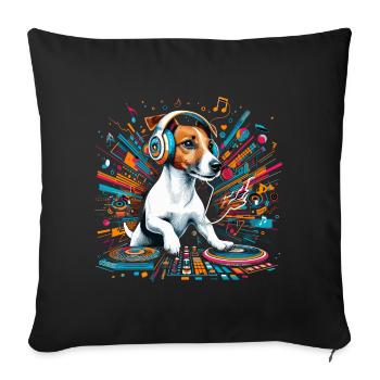 Jack Russell Terrier DJ musique cadeau - Housse de coussin décorative 45 x 45 cm - noir - Devant
