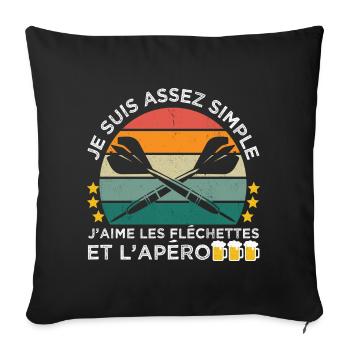 J' aime les fléchettes et l' apéro cadeau vintage - Housse de coussin décorative 45 x 45 cm - noir - Devant