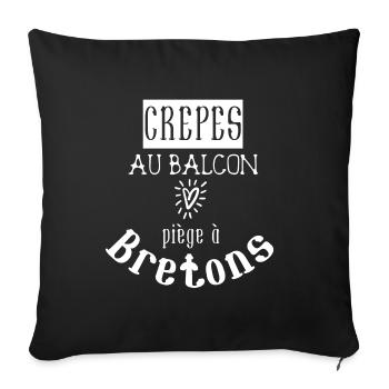 Crêpes au balcon piège à bretons - BZH Bretagne - Housse de coussin décorative 45 x 45 cm - noir - Devant