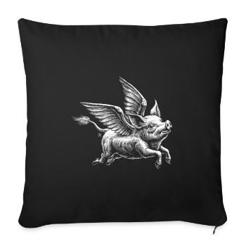Cochon ailé : illustration rétro - Housse de coussin décorative 45 x 45 cm - noir - Devant