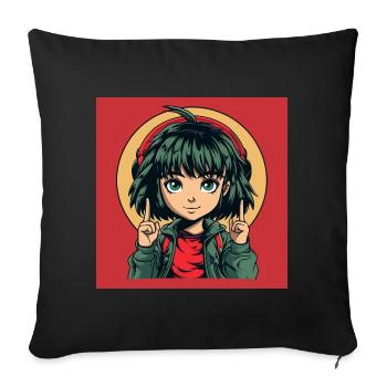 Anime Green eyes Girl - Sofa pillowcase 17,3'' x 17,3'' (45 x 45 cm) - black - Front